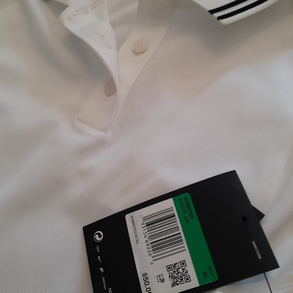 NIKE DRI FIT WOMENS NEW POLO SLEEVELESS TOP SIZE XL WHITE/ BLK - Picture 7 of 8